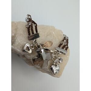 Brighton Crystal Charm Brown Cord Triple Strand Bracelet 6.5 Inches